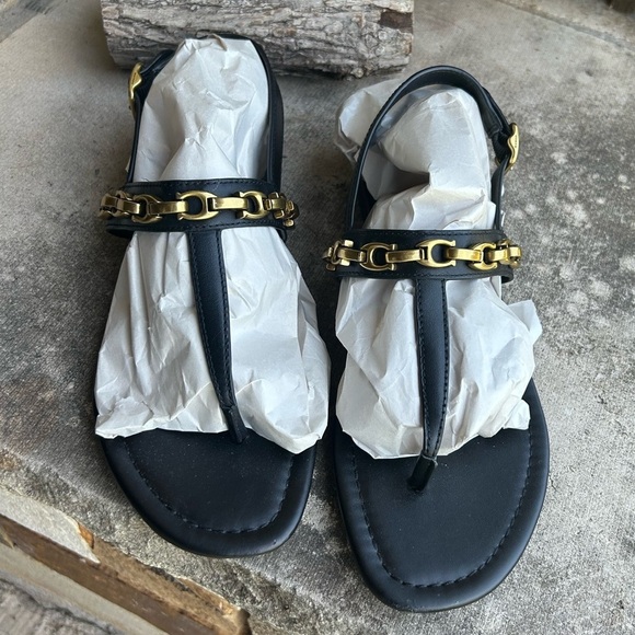 Coach Jenna Signature Chain T-Bar Black leather Sandals Sz-8. R - Picture 7 of 12